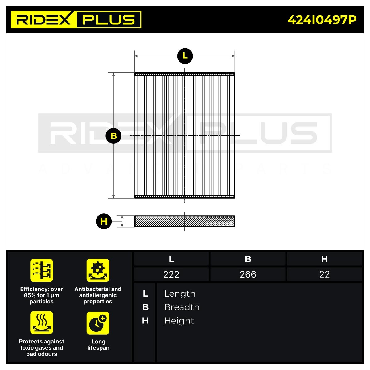 OEM-quality RIDEX PLUS 424I0497P Air conditioner filter