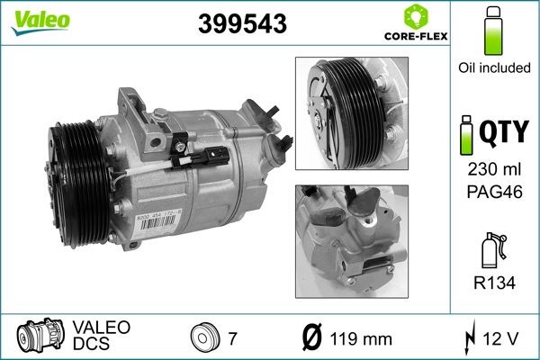 Original VALEO Air conditioning compressor 399543 for RENAULT ESPACE