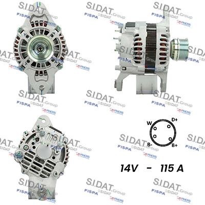 SIDAT A12MH0322A2 Alternator 12V, 115A, B+ M8, Ø 62 mm