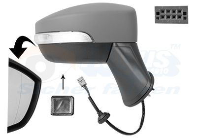 VAN WEZEL Right, primed, Complete Mirror, Aspherical, for electric mirror adjustment, Electronically foldable, Heatable Number of occupied contacts: 10 Side mirror 1802818 buy