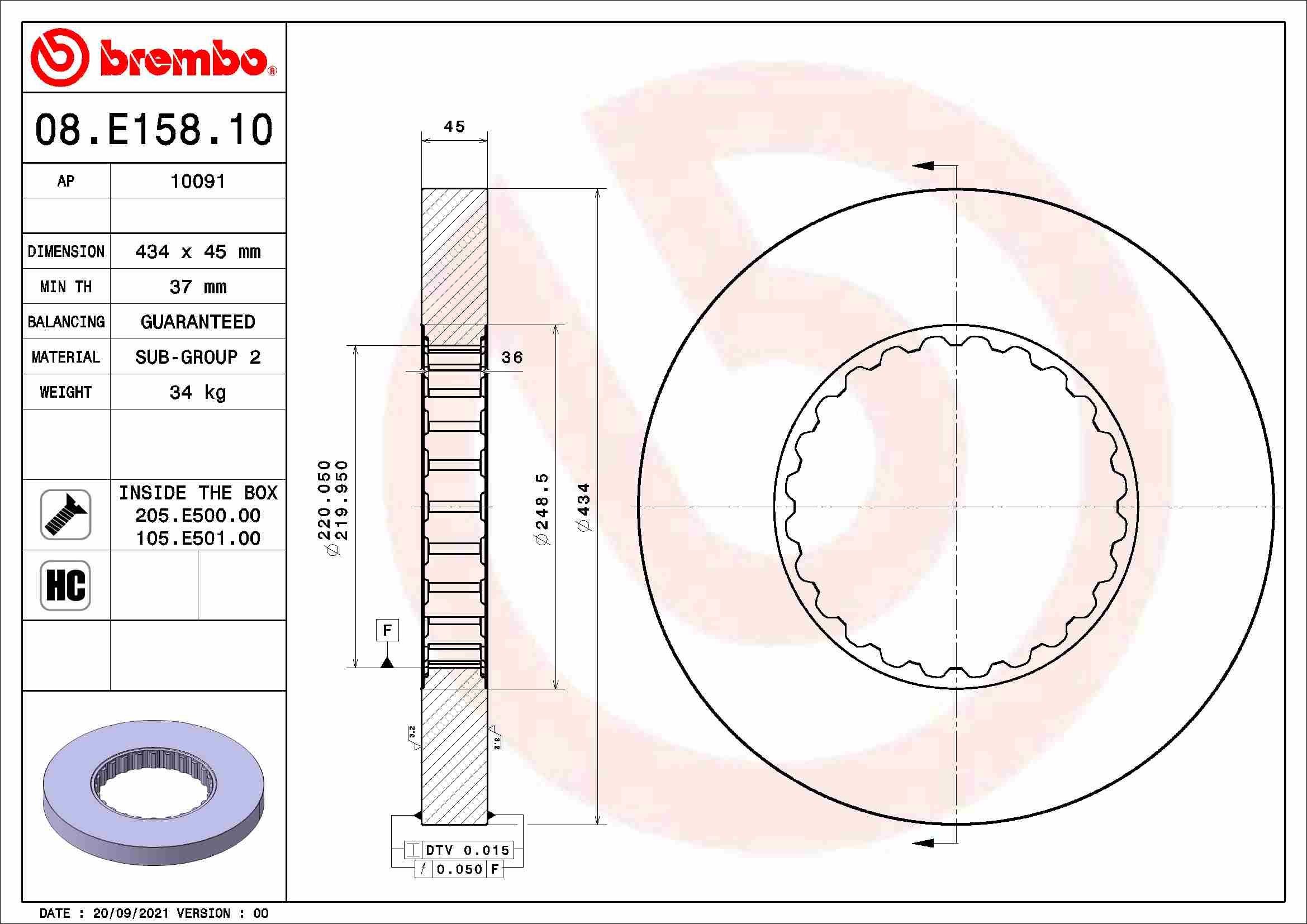 BREMBO 08.E158.10 Bremsscheibe für VOLVO FM 10 LKW in Original Qualität