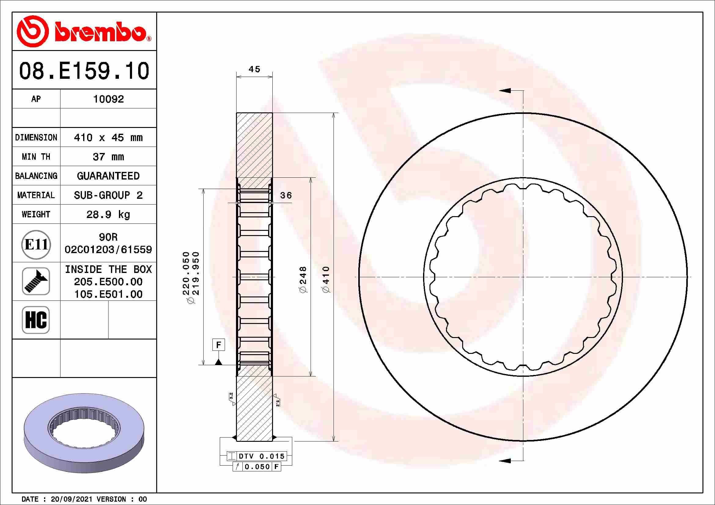 BREMBO 08.E159.10 Bremsscheibe für VOLVO FM II LKW in Original Qualität