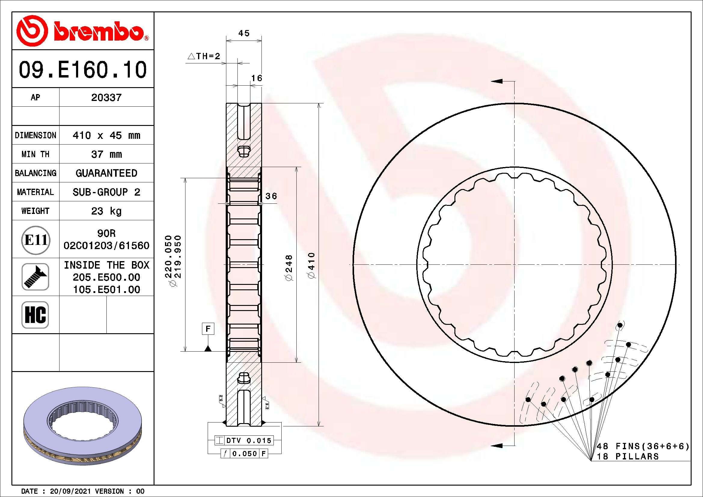BREMBO 09.E160.10 Bremsscheibe für VOLVO FM II LKW in Original Qualität