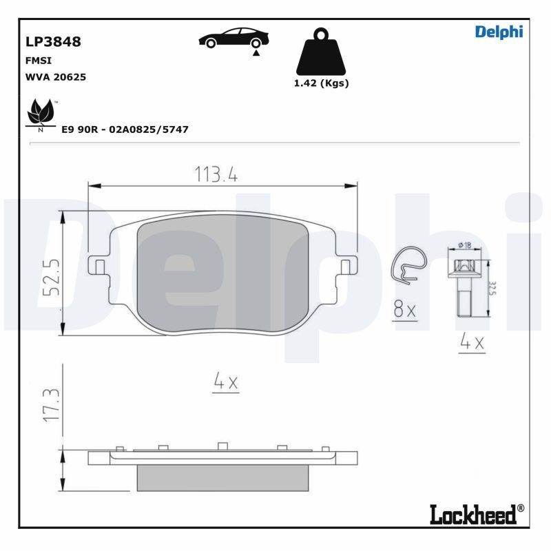 DELPHI LP3848 Brake pad set SU001B2799