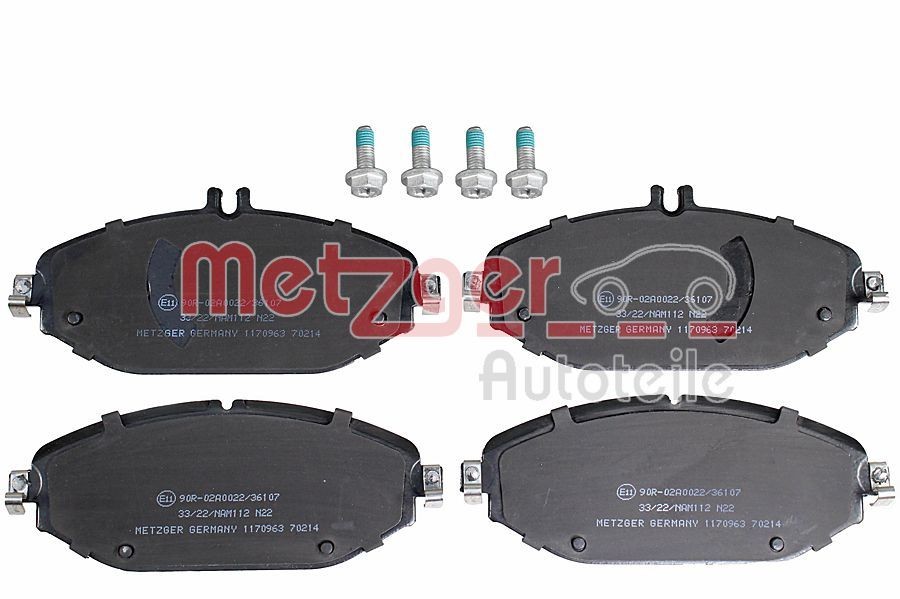 22076 METZGER Front Axle, prepared for wear indicator, with anti-squeak plate, with brake caliper screws Height 1: 69mm, Height 2: 78mm, Width: 175,2mm, Thickness: 19,2mm Brake pads 1170963 buy