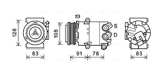 351339411 AVA COOLING SYSTEMS VS16x, R 134a Belt Pulley Ø: 108mm AC compressor FDAK621 buy