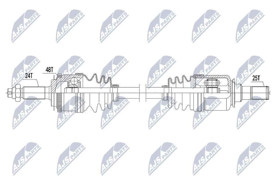 NTY Front Axle Left, 623mm Length: 623mm, External Toothing wheel side: 24 Driveshaft NPW-HY-585 buy