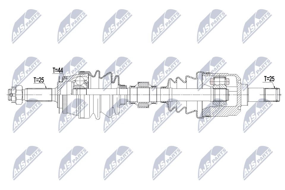 NTY Front Axle Left, 653mm Length: 653mm, External Toothing wheel side: 25, Number of Teeth, ABS ring: 48 Driveshaft NPW-HY-591 buy