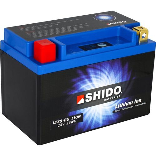 SUZUKI UH Batterie 12V 3Ah 180A strap mit Ladezustandsanzeige, Kippwinkel bis 180°, Li-Ionen-Batterie, Lithium-Ferrum-Batterie (LiFePO4) Shido LTX9-BSLION-S-
