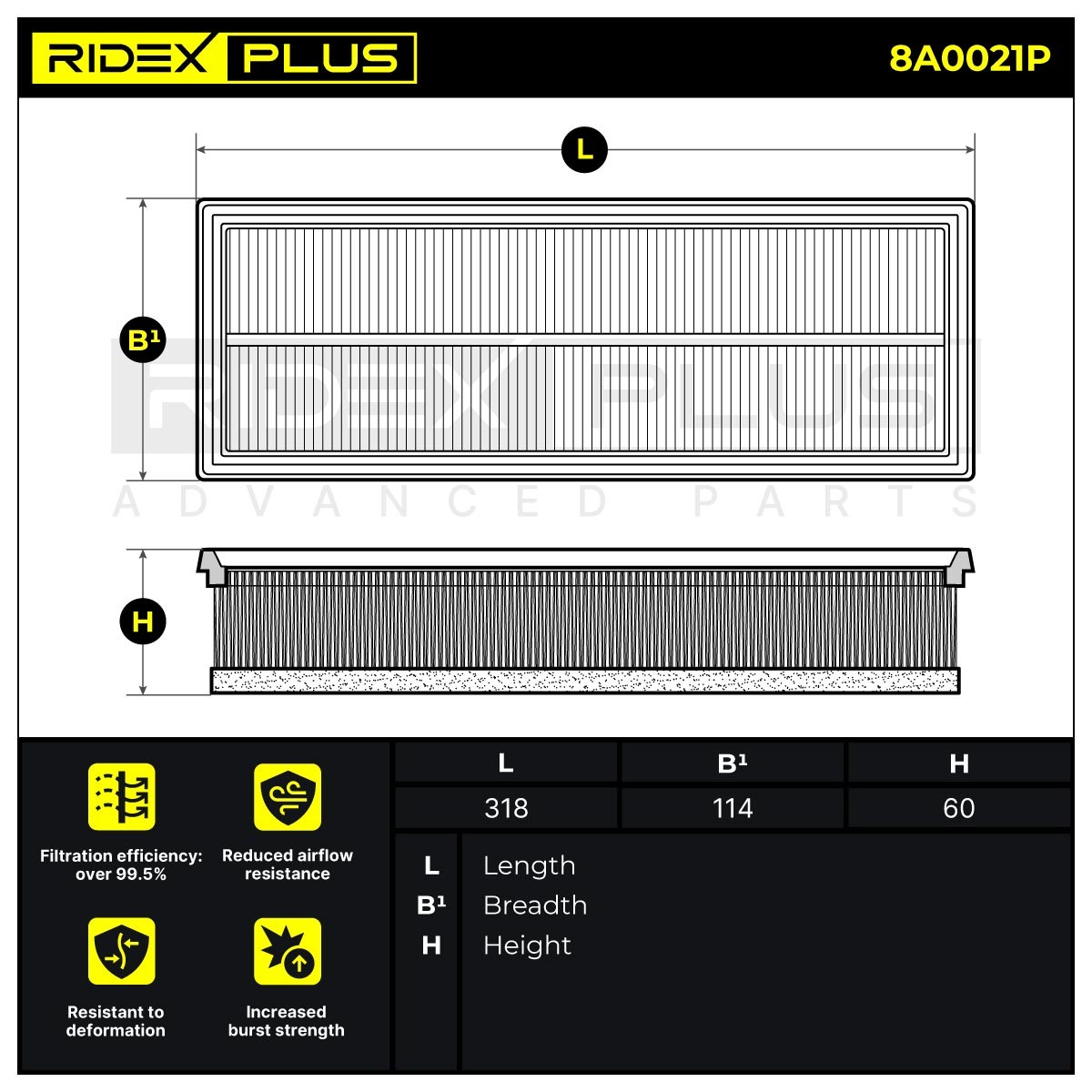 RIDEX PLUS Engine filter 8A0021P buy online