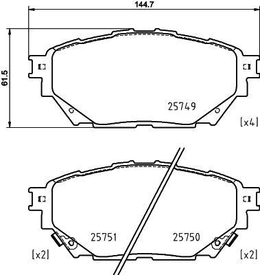 T2728 HELLA with acoustic wear warning, with accessories Height: 61,5mm, Width: 144,7mm, Thickness: 19,5mm Brake pads 8DB 355 039-471 buy