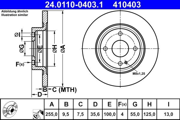 ATE Brake rotors 24.0110-0403.1 for MAZDA MX-5, MX