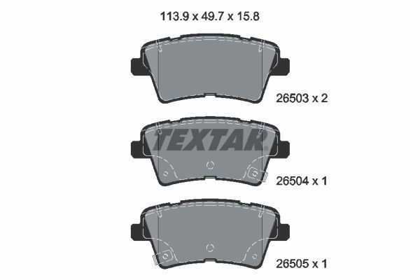26503 TEXTAR with acoustic wear warning Height: 49,7mm, Width: 113,9mm, Thickness: 15,8mm Brake pads 2650301 buy