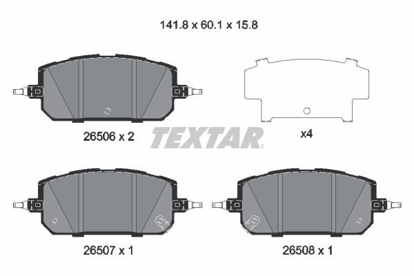 26506 TEXTAR with acoustic wear warning Height: 60,1mm, Width: 141,8mm, Thickness: 16,4mm Brake pads 2650601 buy
