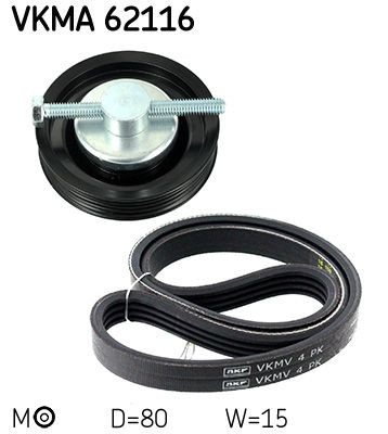 Nissan NAVARA Belt and chain drive parts - V-Ribbed Belt Set SKF VKMA 62116