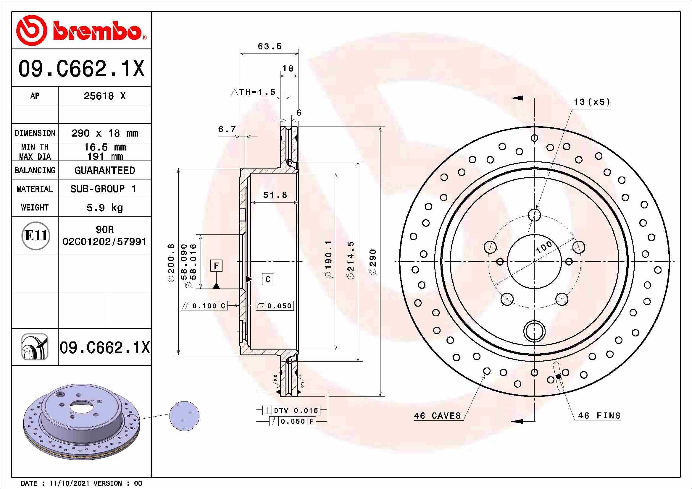 BREMBO 09.C662.1X Brake disc SU003 00 638