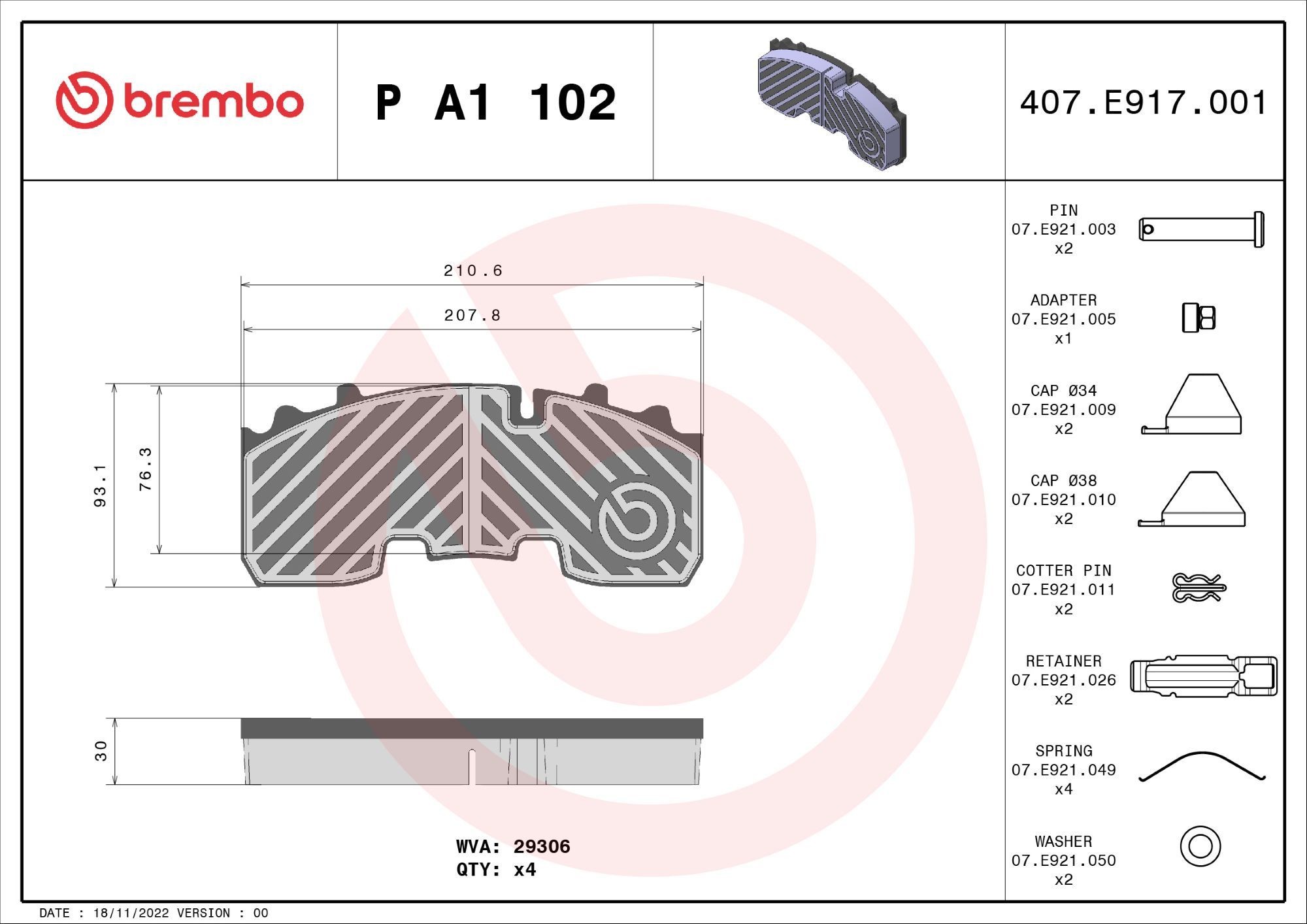BREMBO PA1102 Brake pad set 05 092 90 05 0