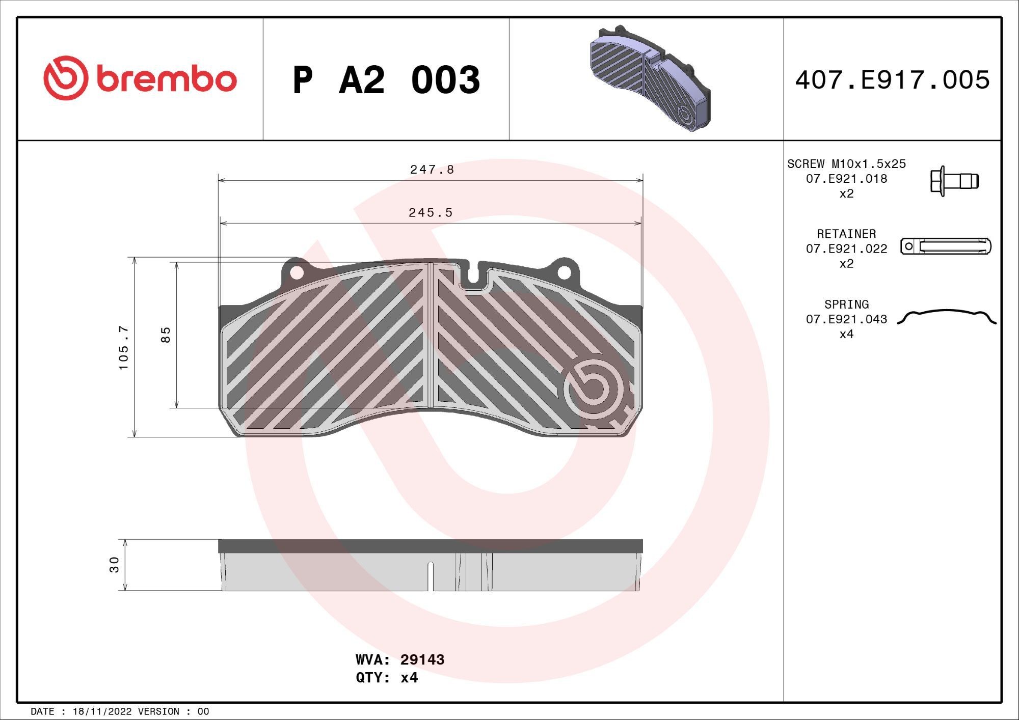 BREMBO PA2003 Brake pad set 3.057.3179.00