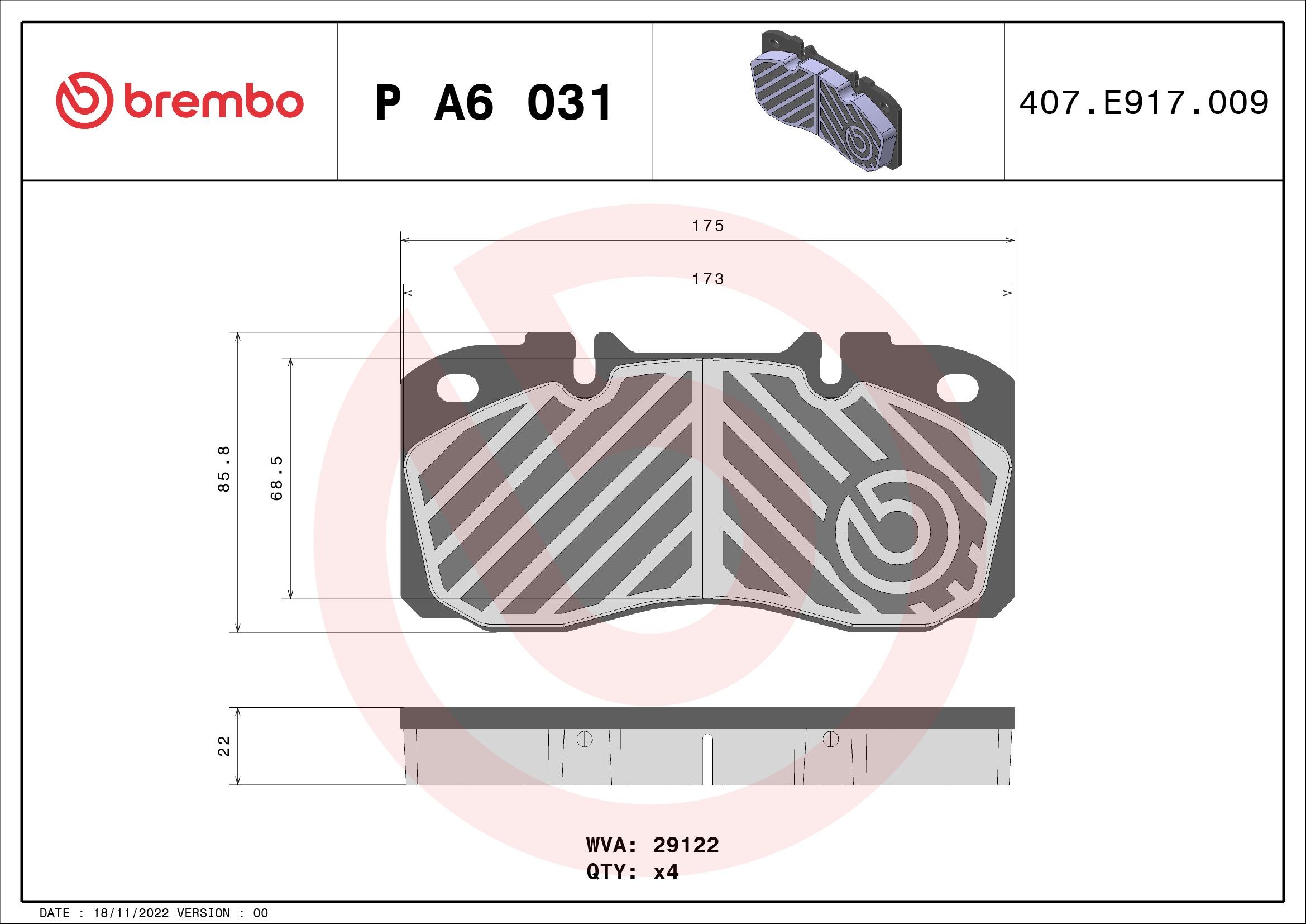 P A6 031 BREMBO Bremsbeläge für RENAULT TRUCKS online bestellen
