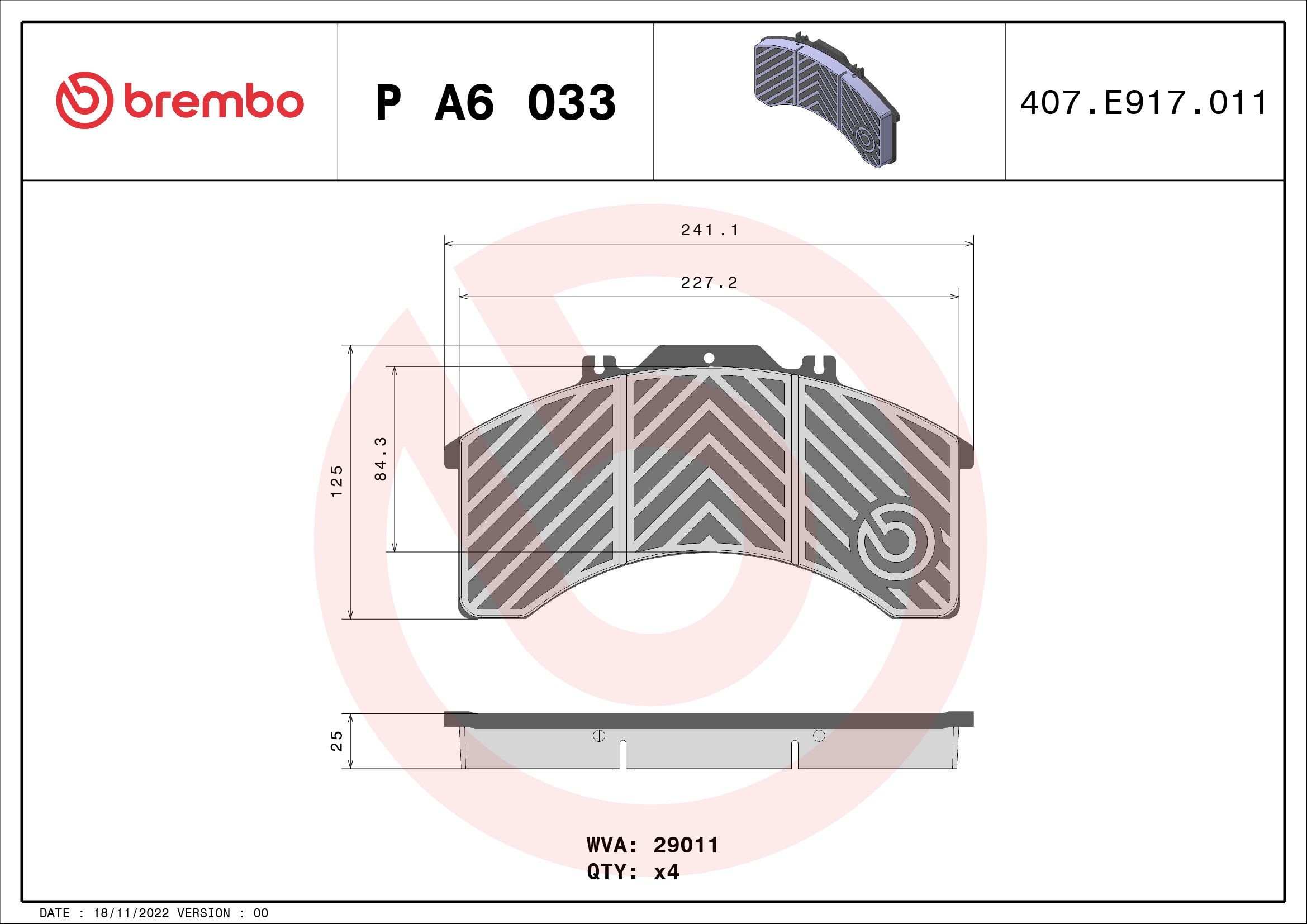 P A6 033 BREMBO Bremsbeläge IVECO EuroTech MT