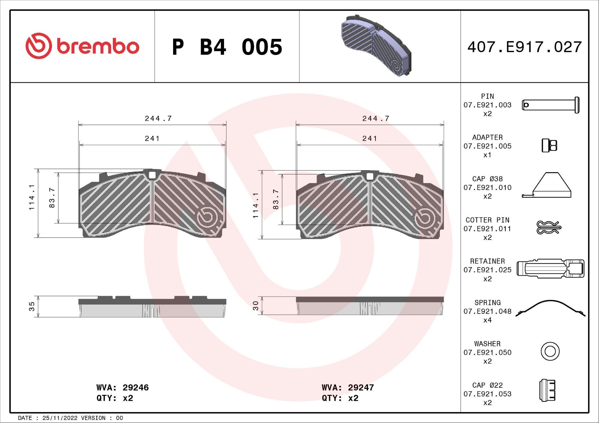P B4 005 BREMBO Bremsbeläge MERCEDES-BENZ ACTROS MP4 / MP5