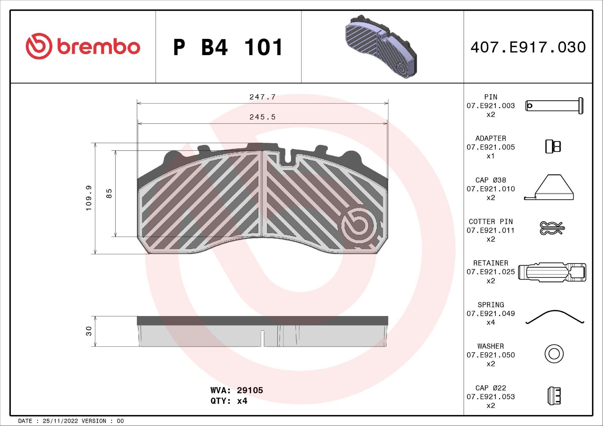 BREMBO P B4 101 Bremsbeläge für MERCEDES-BENZ ACTROS LKW in Original Qualität