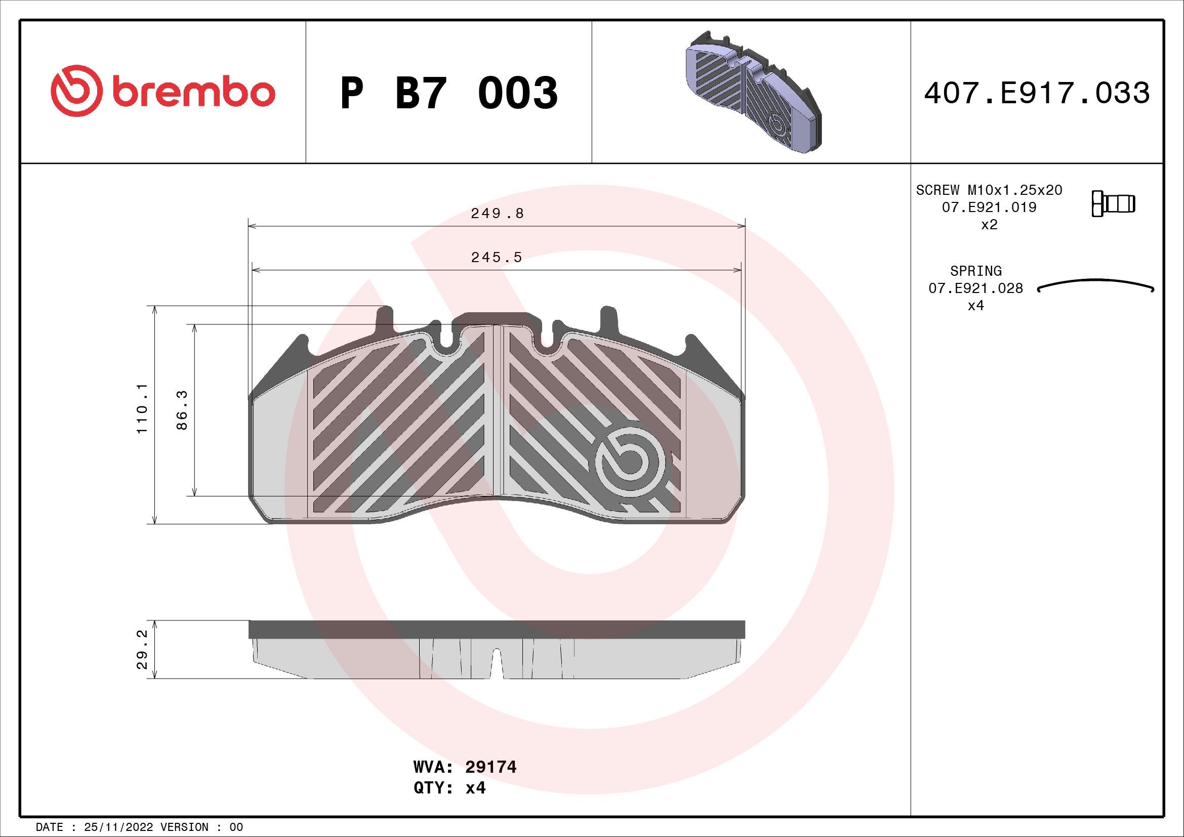 BREMBO P B7 003 Bremsbeläge für VOLVO FM II LKW in Original Qualität