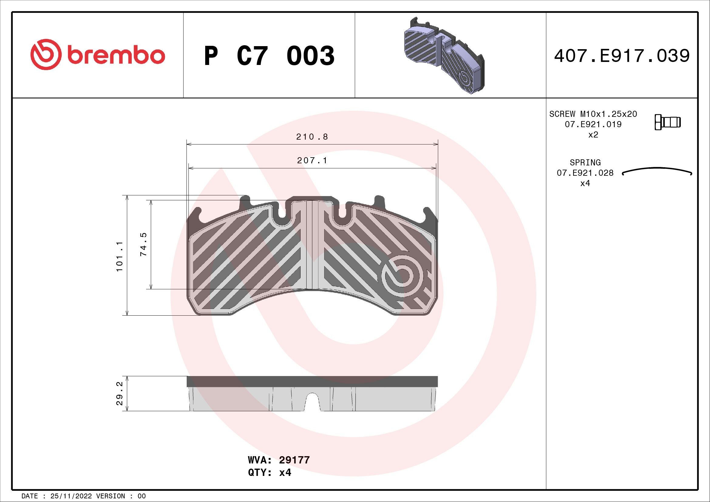BREMBO P C7 003 Bremsbeläge für VOLVO FMX II LKW in Original Qualität
