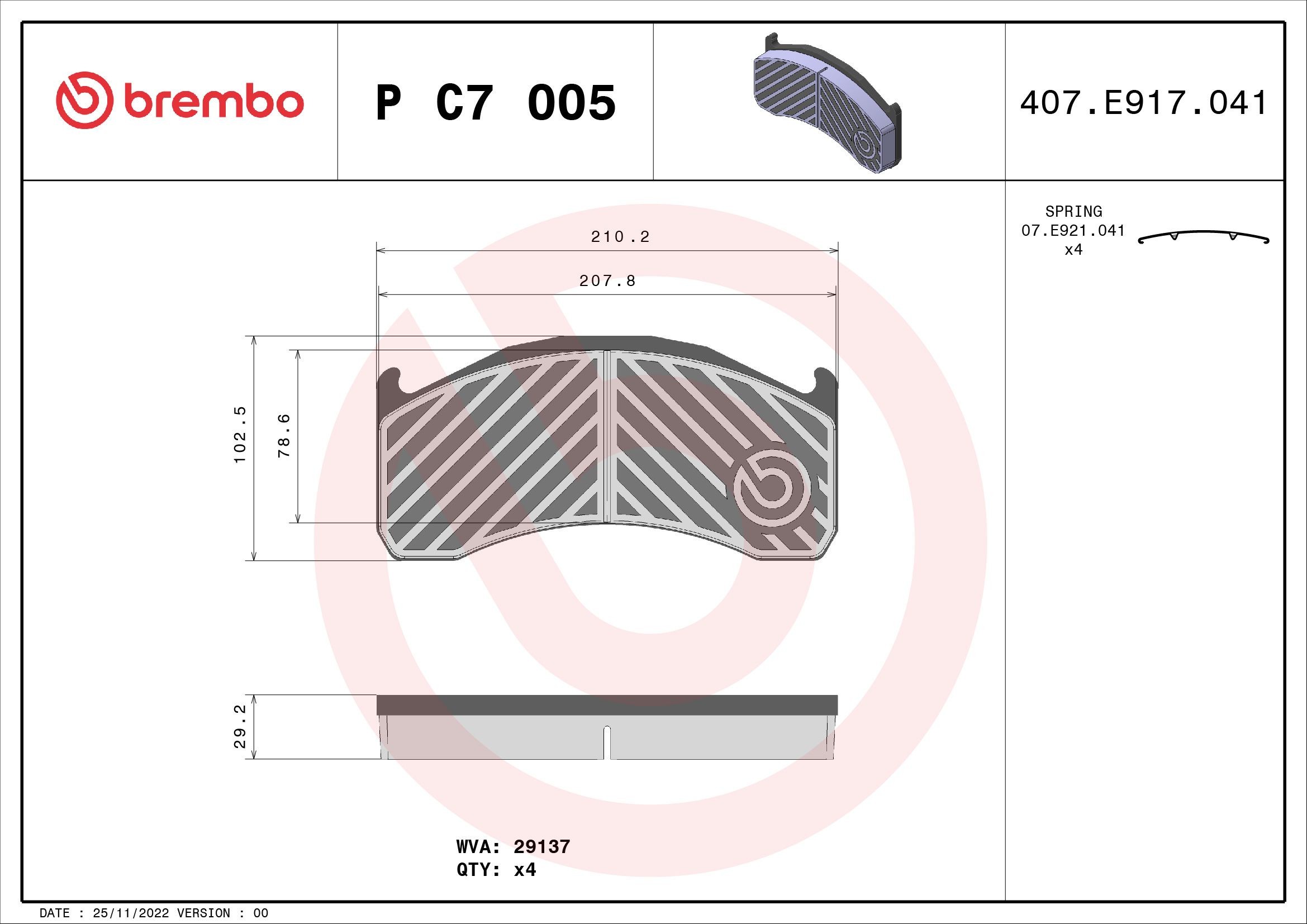 BREMBO excl. wear warning contact, with accessories Height: 103mm, Width: 210mm, Thickness: 29mm Brake pads P C7 005 buy