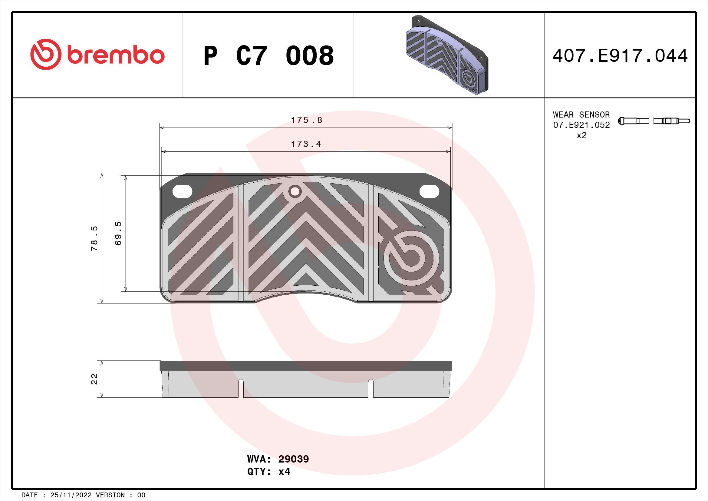 P C7 008 BREMBO Bremsbeläge für VOLVO online bestellen