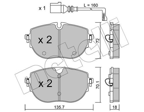 26268 METELLI prepared for wear indicator Thickness 1: 18,0mm Brake pads 22-1321-0 buy
