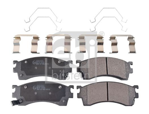 FEBI BILSTEIN 16198 Brake pad set Front Axle, with acoustic wear warning, with fastening material