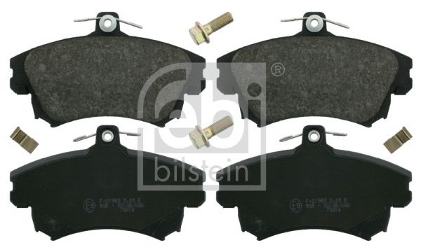 FEBI BILSTEIN 16214 Brake pad set Front Axle, with acoustic wear warning, with brake caliper screws, with anti-squeak plate, with fastening material