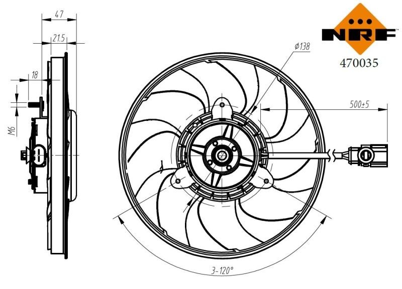 470035 NRF Cooling fan PORSCHE without radiator fan shroud, Brushless Motor
