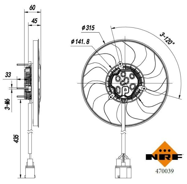 470039 NRF Cooling fan PORSCHE without radiator fan shroud, Brushless Motor