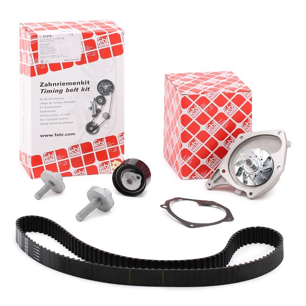 FEBI BILSTEIN 32731 Water pump and timing belt kit with water pump, Number of Teeth: 123, Width: 27 mm, with rounded tooth profile, Metal