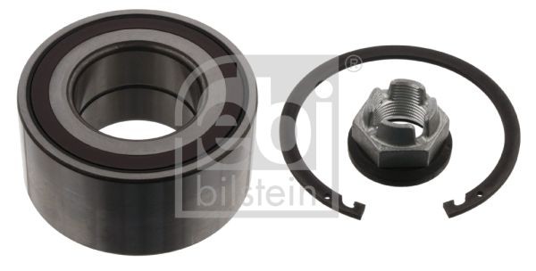 33988 FEBI BILSTEIN Wheel bearings DACIA Front Axle Left, Front Axle Right, with axle nut, with integrated magnetic sensor ring, with retaining ring, with ABS sensor ring, 80 mm, Angular Ball Bearing