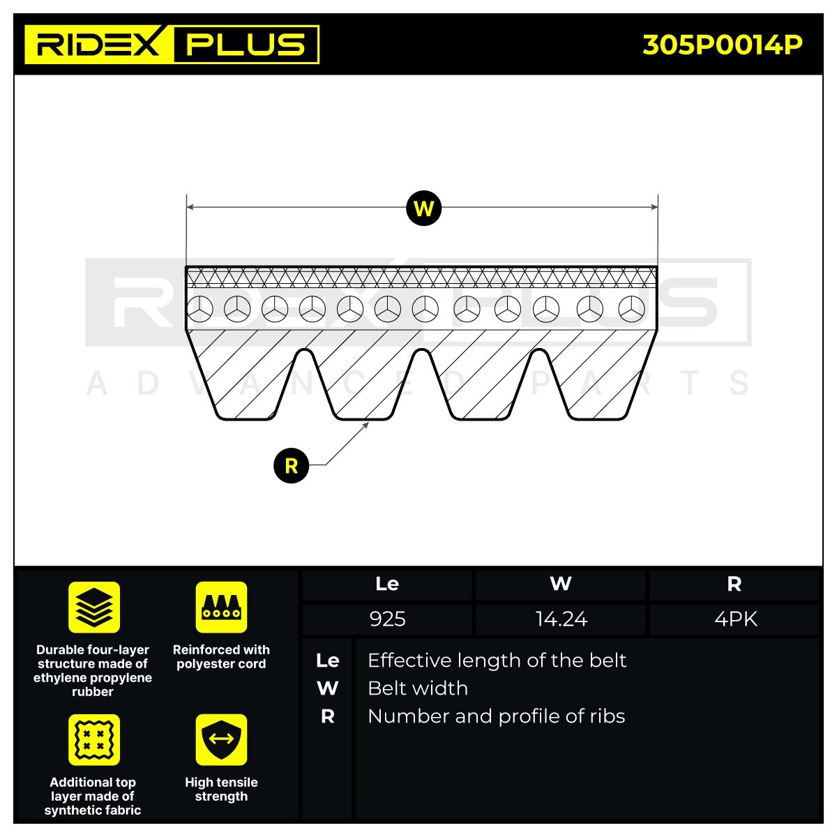 OEM-quality RIDEX PLUS 305P0014P Aux belt