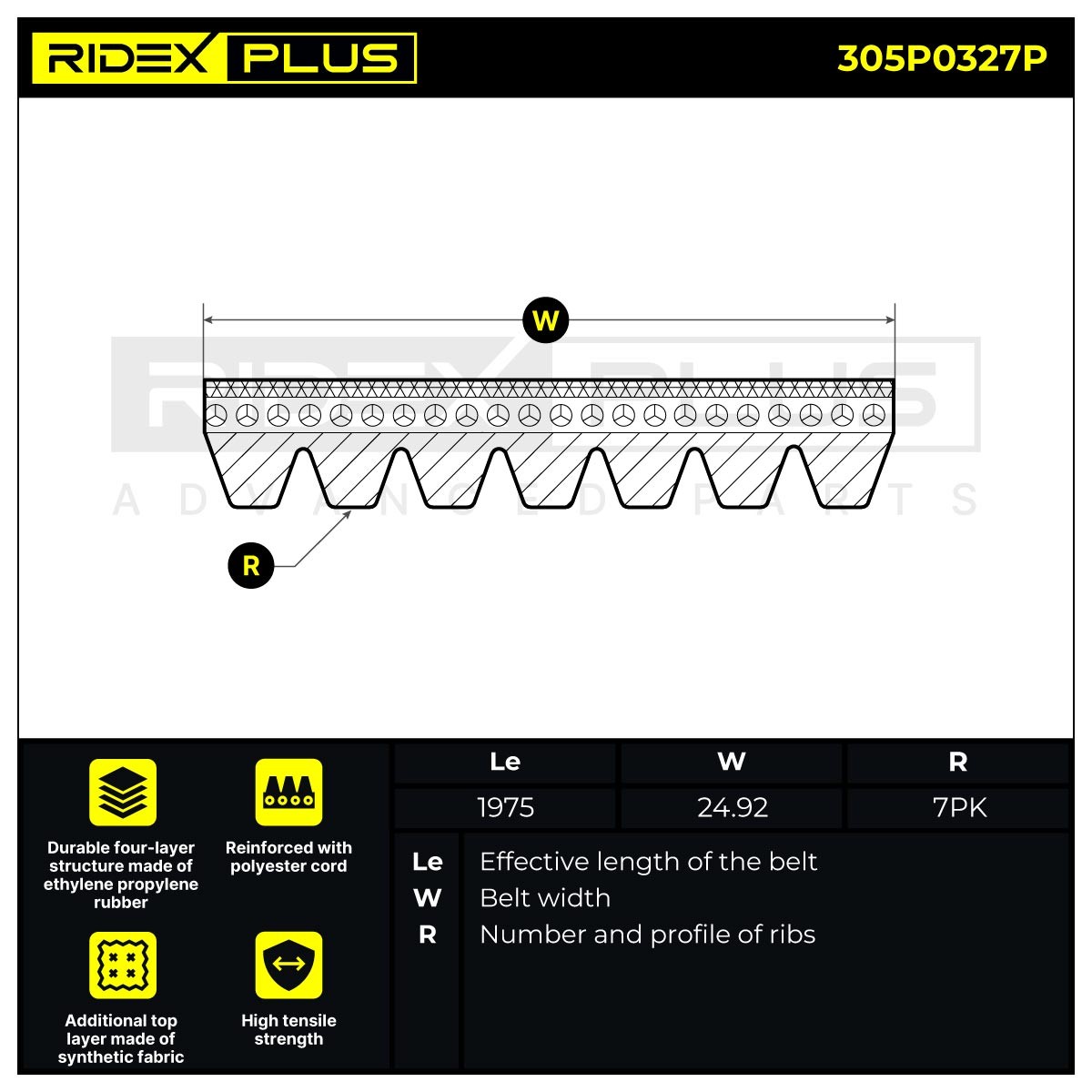 OEM-quality RIDEX PLUS 305P0327P Aux belt