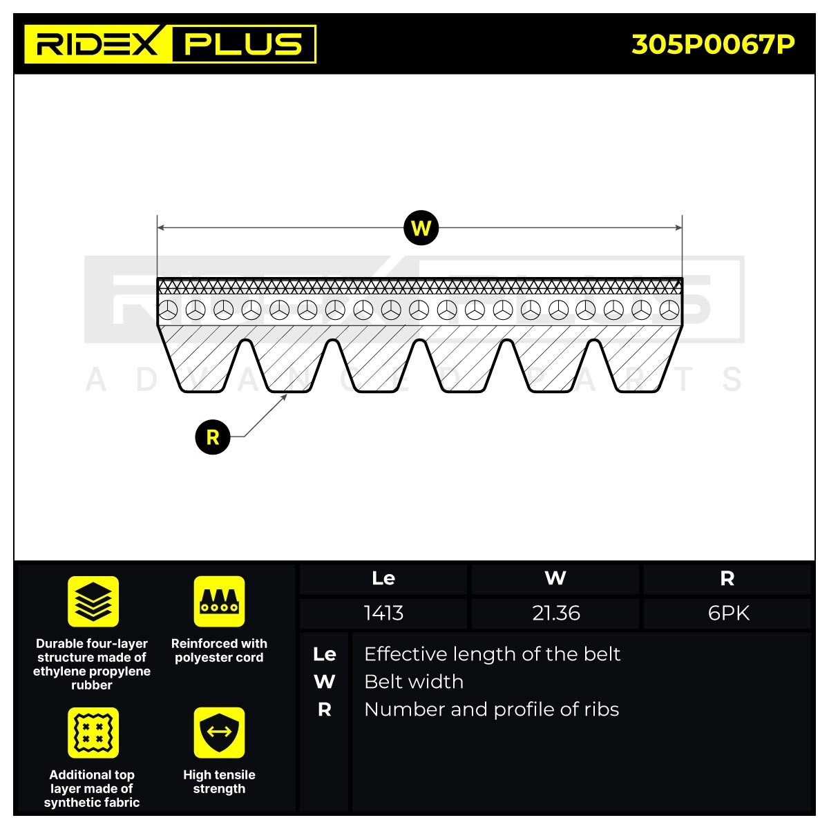 OEM-quality RIDEX PLUS 305P0067P Aux belt