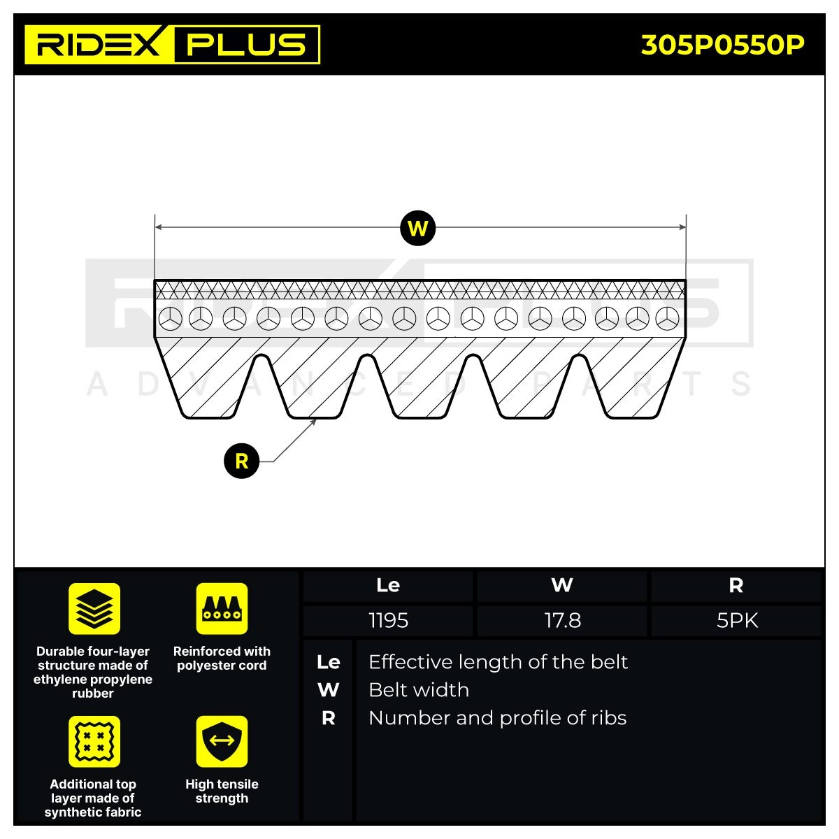 OEM-quality RIDEX PLUS 305P0550P Aux belt