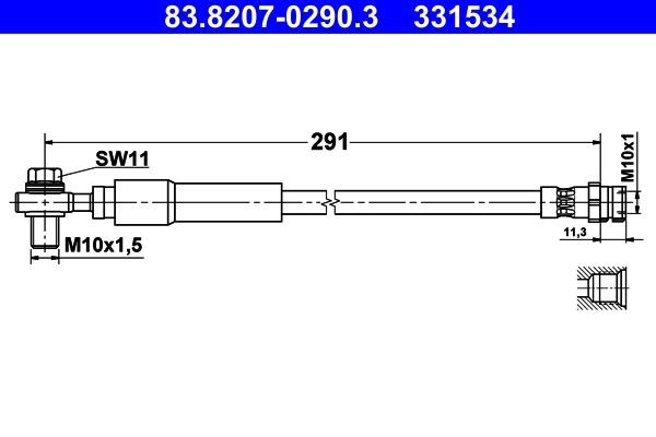 Original ATE 331534 Flexible brake line 83.8207-0290.3 for VW GOLF