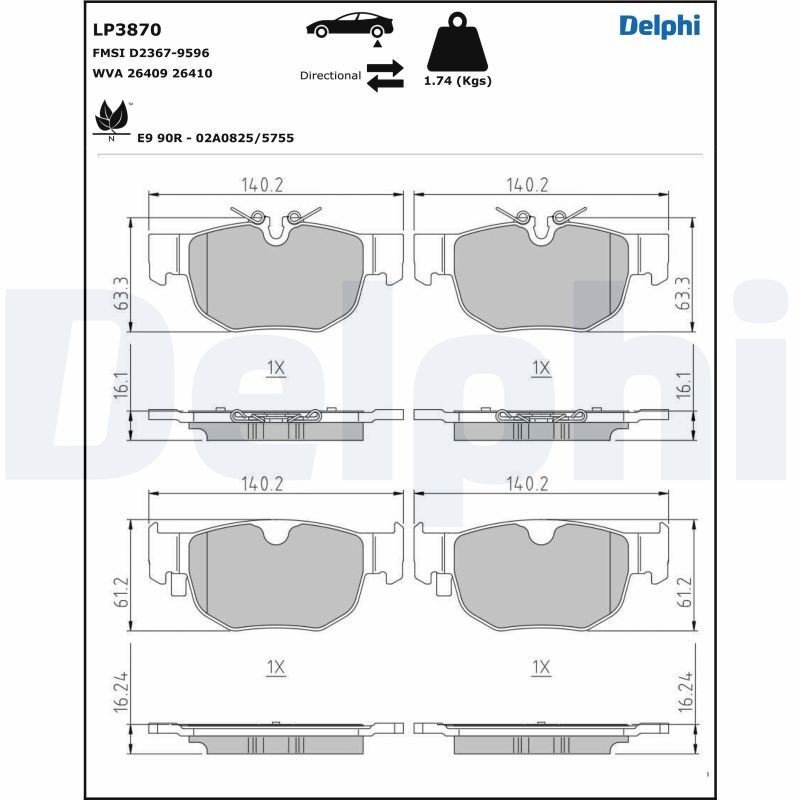 LP3870 DELPHI Brake pad set LAND ROVER prepared for wear indicator, with anti-squeak plate, without accessories