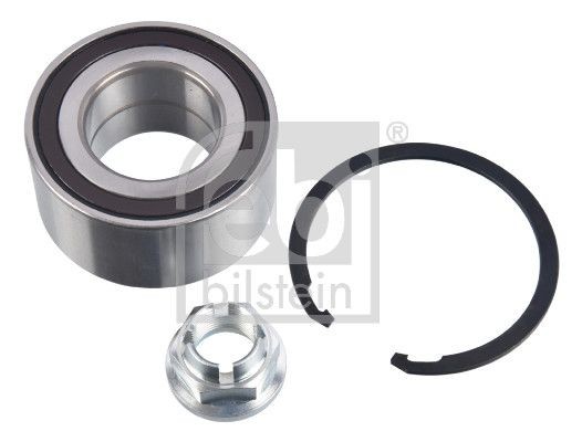 180505 FEBI BILSTEIN Wheel hub assembly RENAULT Front Axle, with axle nut, with integrated magnetic sensor ring, with ABS sensor ring, with retaining ring, 80 mm, Angular Ball Bearing
