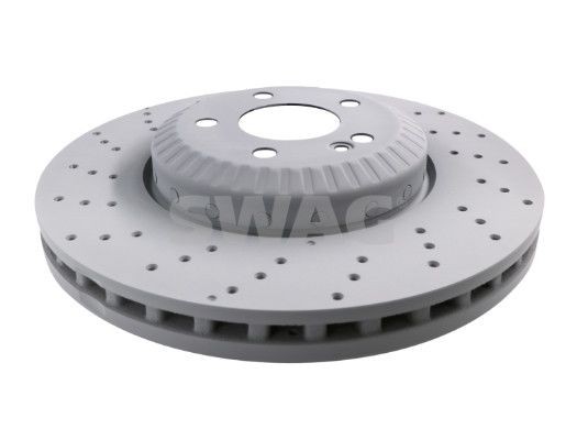 SWAG 33 10 7333 Brake disc Front Axle, 342x32mm, 5x112, perforated/vented, two-part brake disc, Coated, High-carbon
