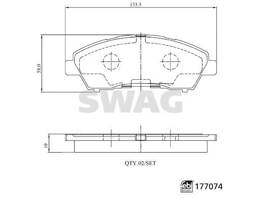 29451 SWAG Front Axle, Rear Axle, with acoustic wear warning Width: 58mm, Thickness 1: 19mm Brake pads 33 10 7496 buy