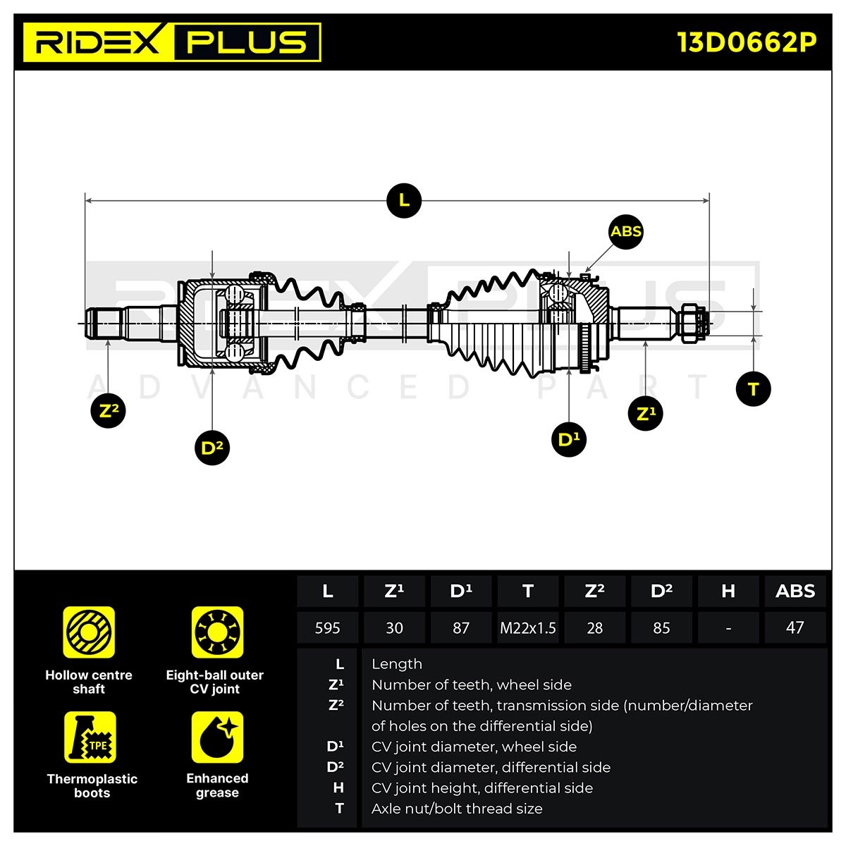 RIDEX PLUS CV axle 13D0662P buy online