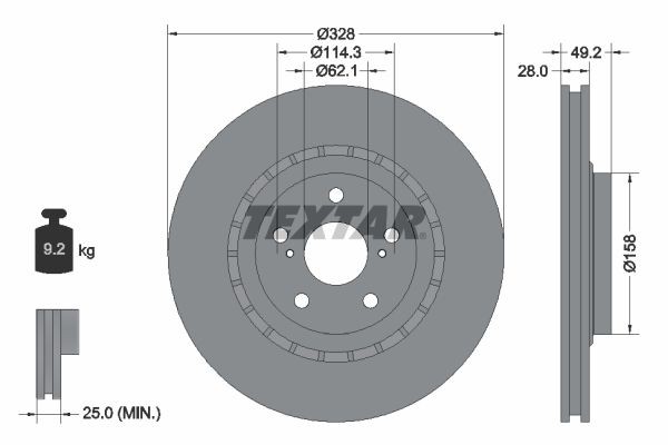 98200 2594 0 1 PRO+ TEXTAR 328x28mm, 05/07x114,3, Externally Vented, Coated, High-carbon Ø: 328mm, Brake Disc Thickness: 28mm Brake rotor 92259405 buy