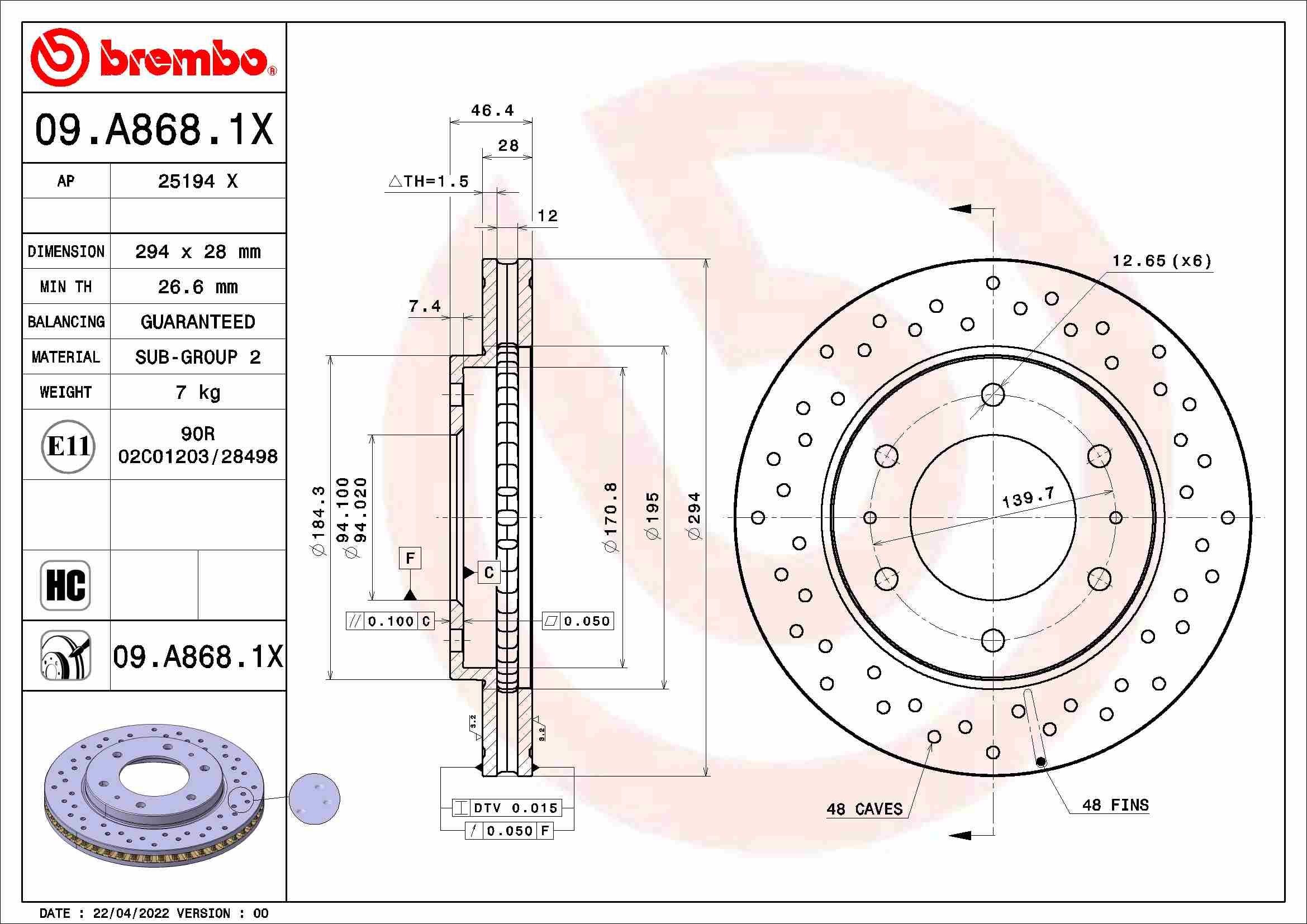 Original 09.A868.1X BREMBO Brake disc kit MITSUBISHI