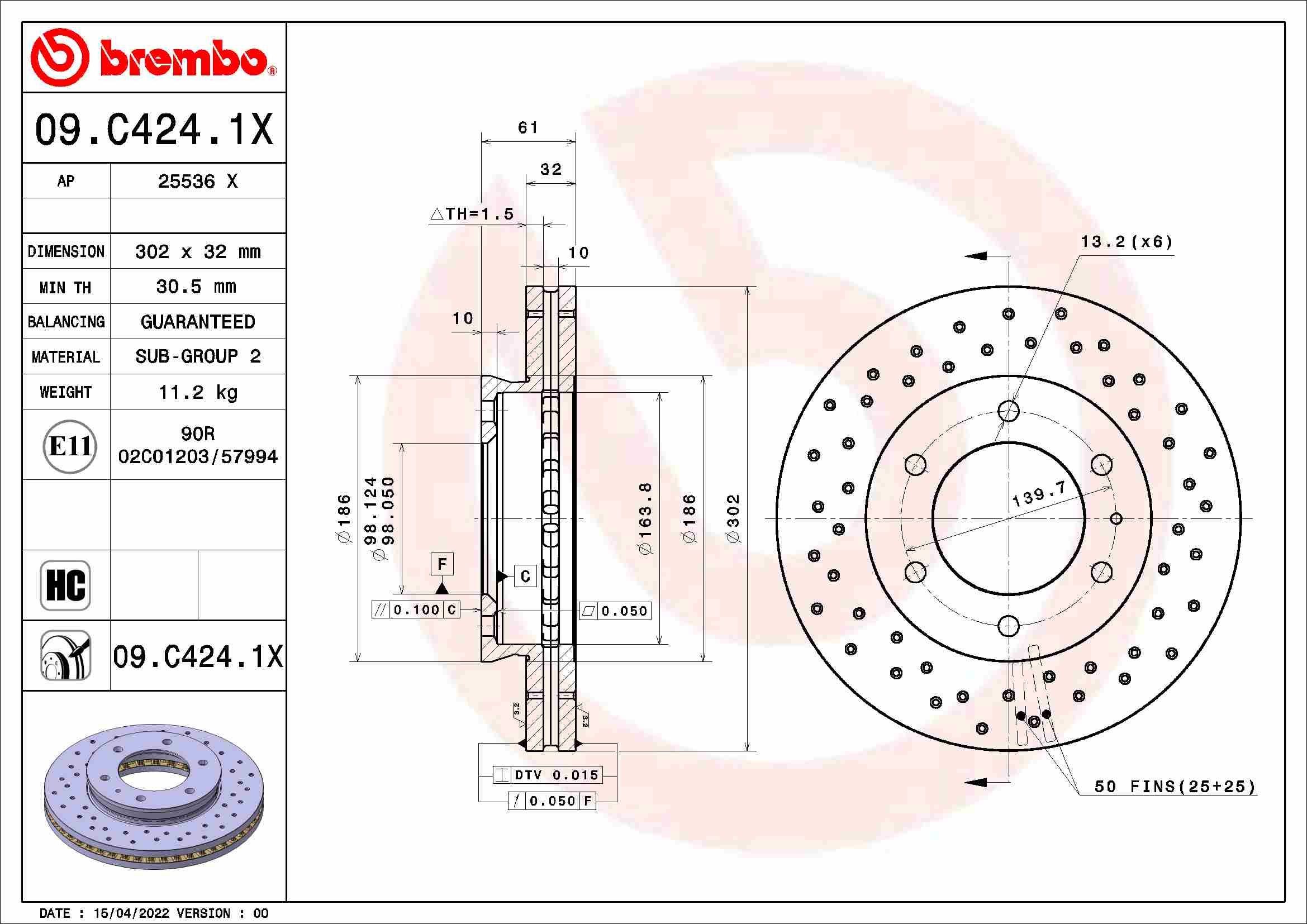 BREMBO 09.C424.1X Brake disc AB31-1125-AA